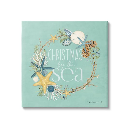 Stupell Industries Christmas By The Sea Wreath Canvas Wall Art